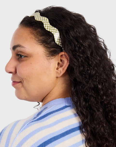 Wavy Headband in Olive Check