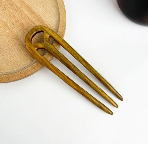 Three Prong Sandalwood Hair Pin-Options