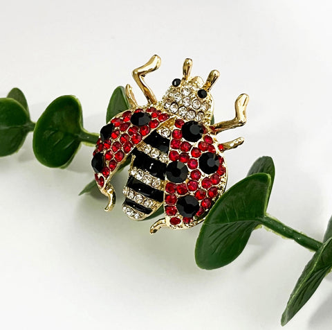 Rhinestone Ladybug Statement Ring