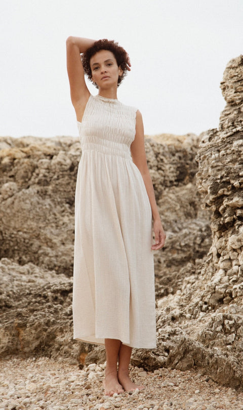 Alber Gathered Dress in Organic Cotton Muslin