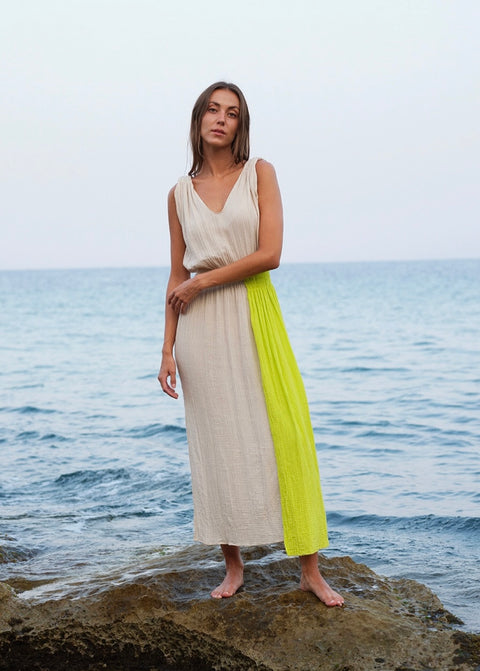 Aquilea Gathered Greek Dress in Organic Cotton Muslin