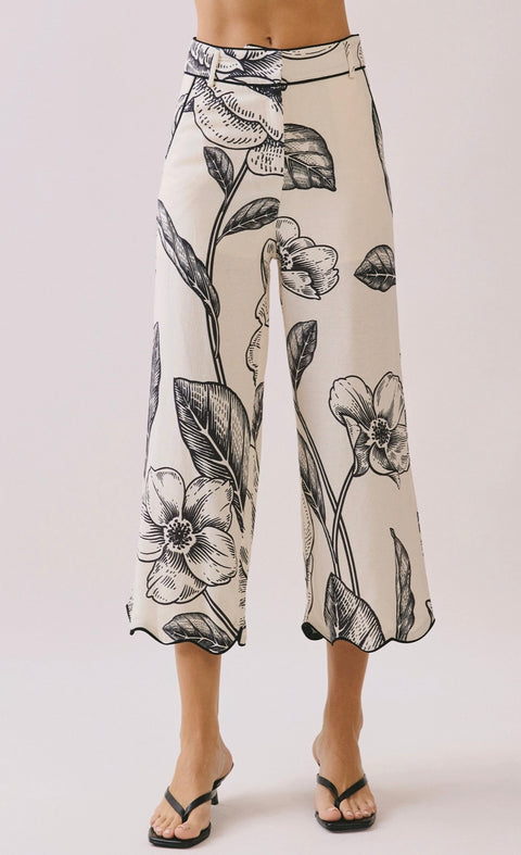 Floral Wide Leg Cropped Trousers