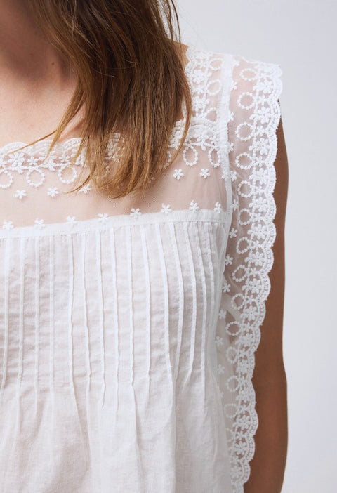 Embroidered Lace Tie-Sides Cotton Top