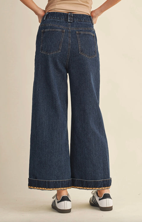 Jackie Leopard Contrast Hem Roll Up Denim Jeans