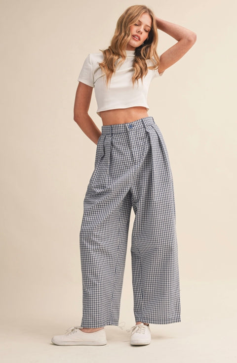 Melanie Check Pattern Pintuck Pants