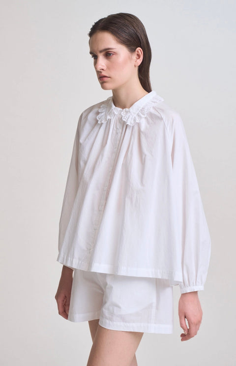 Eyelet Lace Collar Button-up Shirt