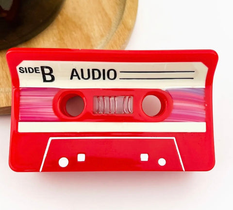 Red Cassette Tape Hair Claw Clip