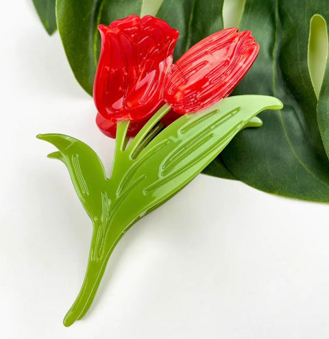 Red Tulip Hair Claw Clip