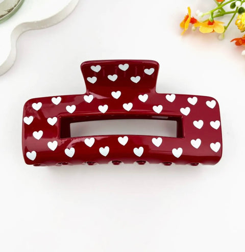 Valentine Hearts Simple Rectangular Hair Claw Clip -options