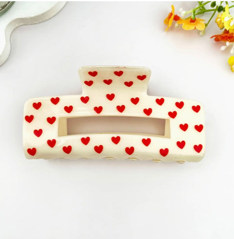 Valentine Hearts Simple Rectangular Hair Claw Clip -options