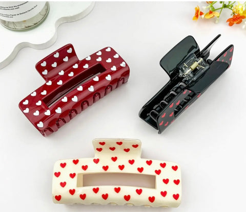 Valentine Hearts Simple Rectangular Hair Claw Clip -options