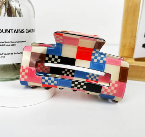 Simple Checkered Quilt Pattern Hair Claw Clip