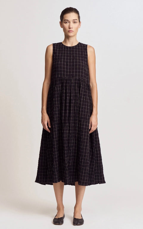 Check Print Gauze Midi Dress