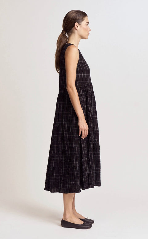 Check Print Gauze Midi Dress