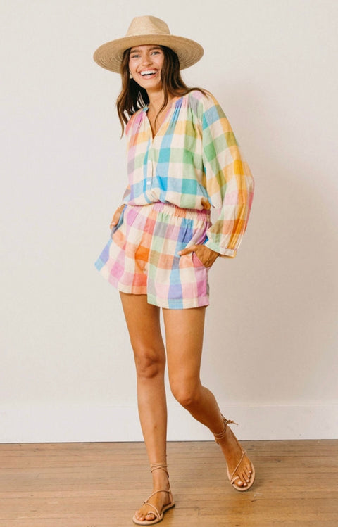 Rainbow Plaid Elastic Shorts