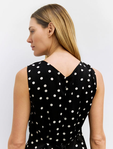The Kelly Top -Satin Polka Dot Button-Up Tank Top