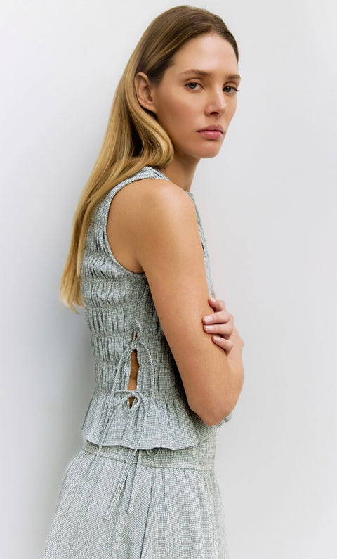 The Malorie Top - Smocked Textured Checkered Blouse