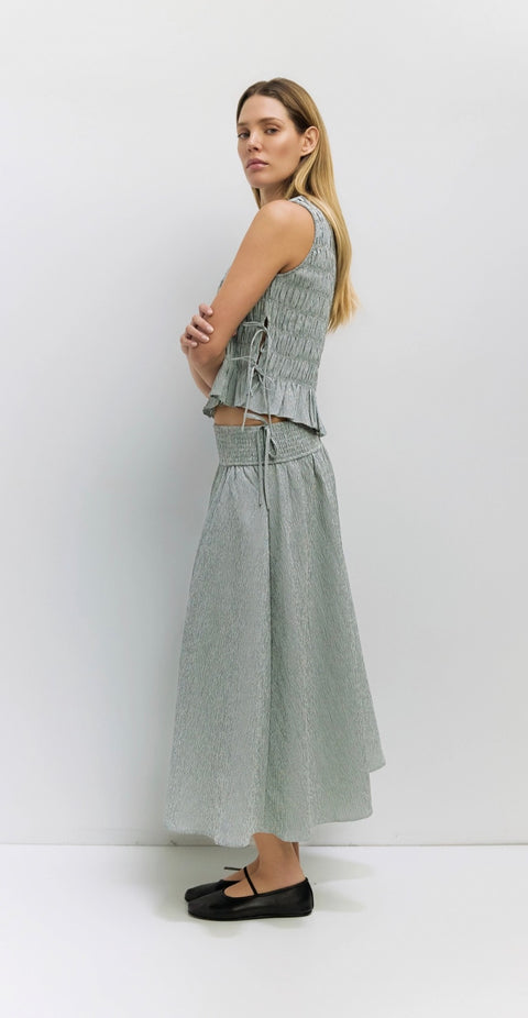 The Malorie Skirt - Smocked Waist Textured Midi Skirt