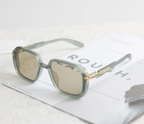 Retro Geometric Sunglasses with Gold Accent