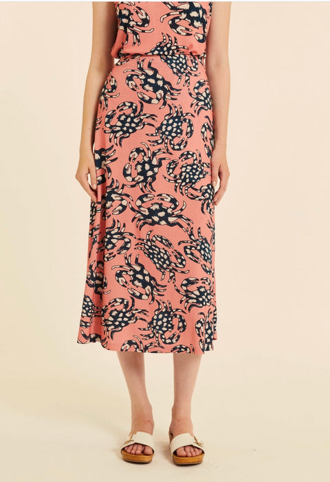 Pink Crabs Midi Skirt