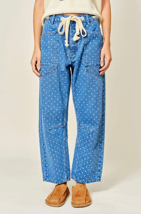 Polka Dot Denim Barrel Pants