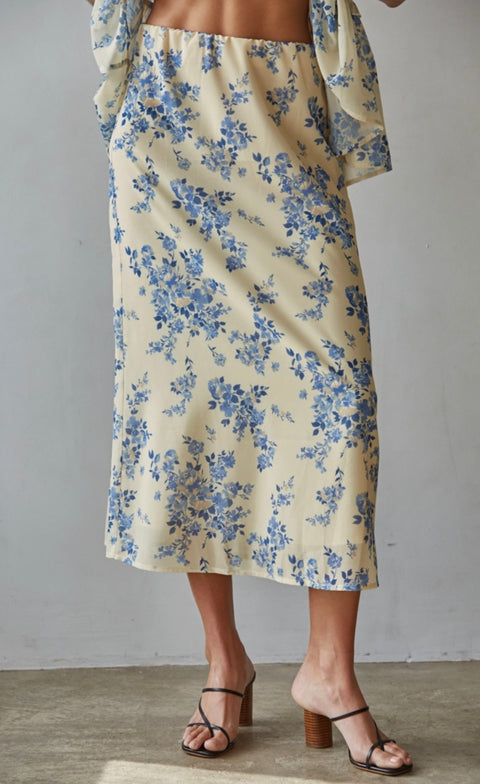 Chiffon Floral Print Midi Skirt
