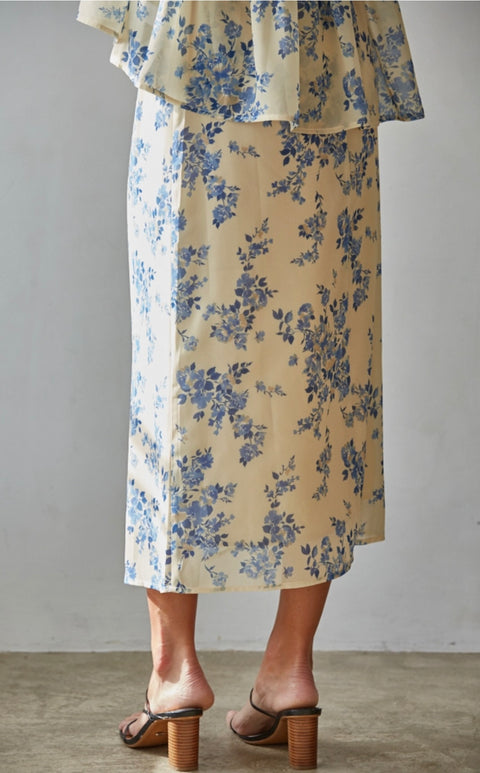 Chiffon Floral Print Midi Skirt