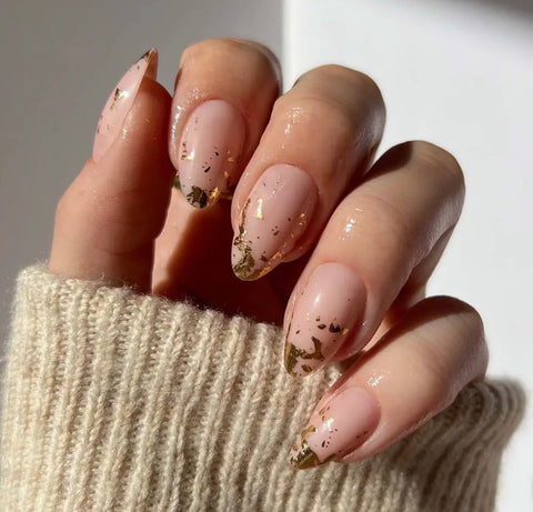 Press-On Nails|Gold Foil Accent| Short Almond Length