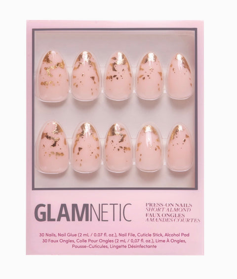 Press-On Nails|Gold Foil Accent| Short Almond Length