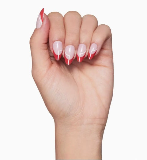Red Martini Press-On Nails| Red French Tip| Geometric Design