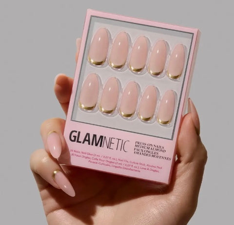 Press-On Nails| Goal Getter Press-On Nails | Medium Almond Nude Gold