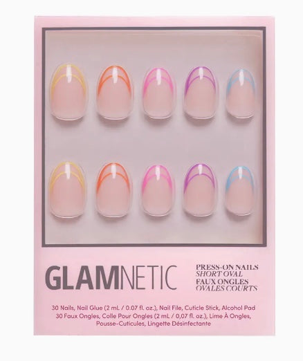 Neon Lights Press-On Nails | Short Oval | Multicolor French