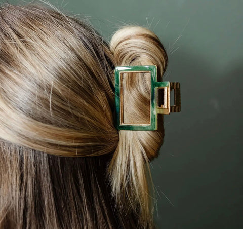 Green and Gold Square Hair Claw Clip