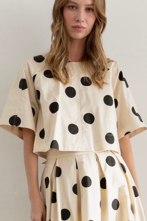 Polka Dot Tie Back Blouse-cream