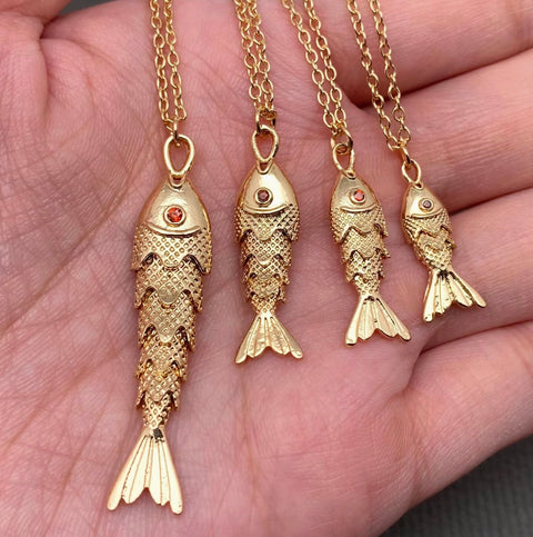 Gold Swinging Tail Fish Charm Necklace- Options