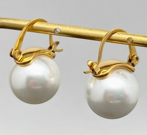 Pearl Charm Gold Hoops