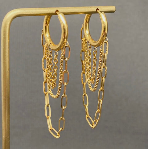 Chain Fringe Gold Huggie Earrings