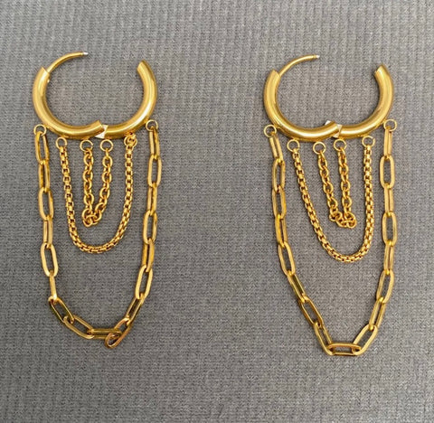 Chain Fringe Gold Huggie Earrings