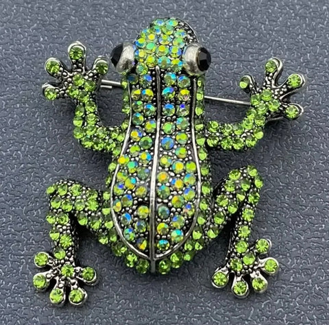 Rhinestone Frog Brooch