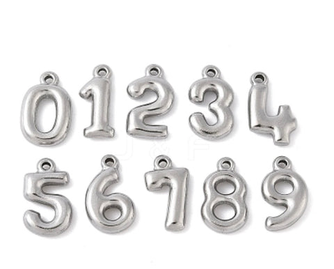 Silver Bubble Numbers Charm