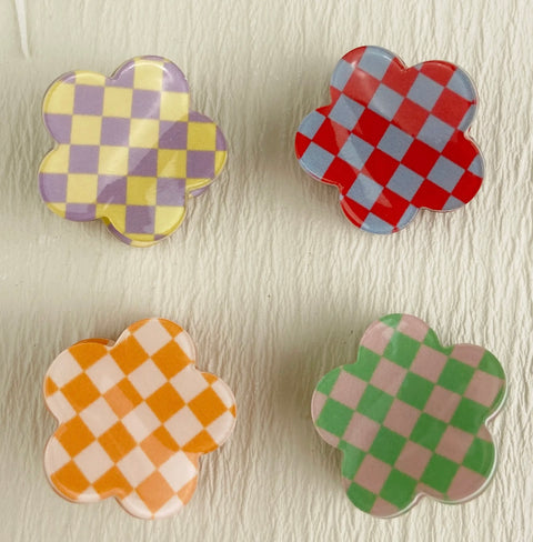 Mini Checkerboard Flower Hair Clip