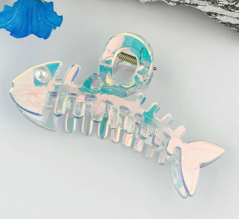 Irredescent Fishbone Hair Claw Clip