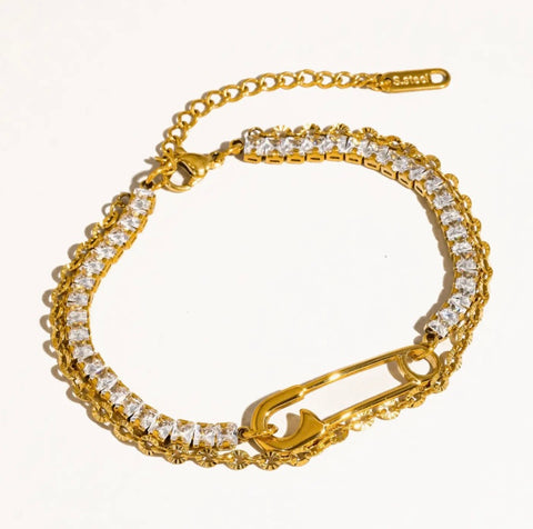 Acier Gold Glam Rhinestone Paper Clip Bracelet