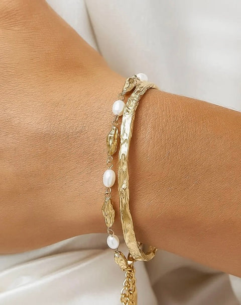 Bastien Gold Textured Thin Bangle
