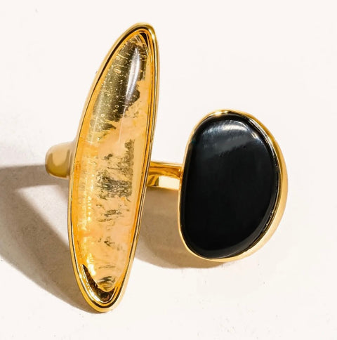 Christophe Gold Vintage Black Agate Stone Ring