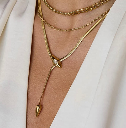 Gildora Gold Serpent Lariat Necklace