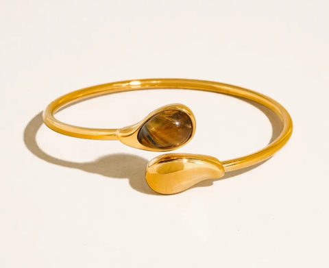 Harbor Gold Open Cuff Brown Stone Bracelet