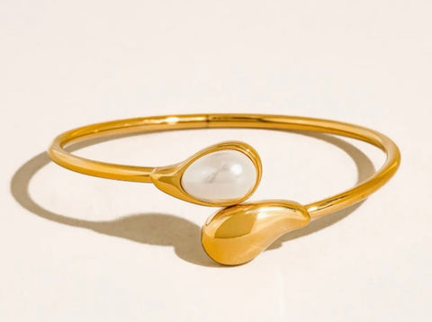 Harbor Gold Open Cuff White Stone Bracelet