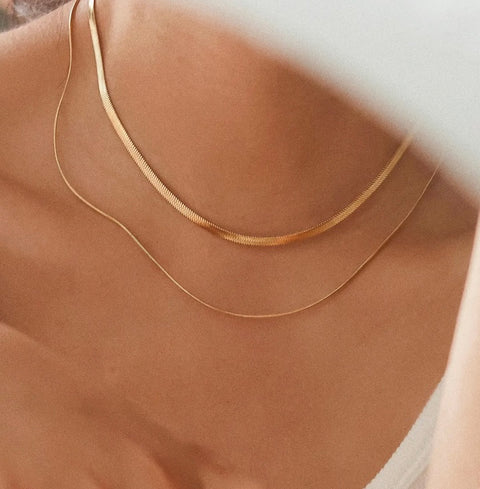 Jean Gold Layered Flat Snake Chain Necklace