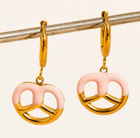 Prezzy Gold Pretzel Charm Hoop Earrings